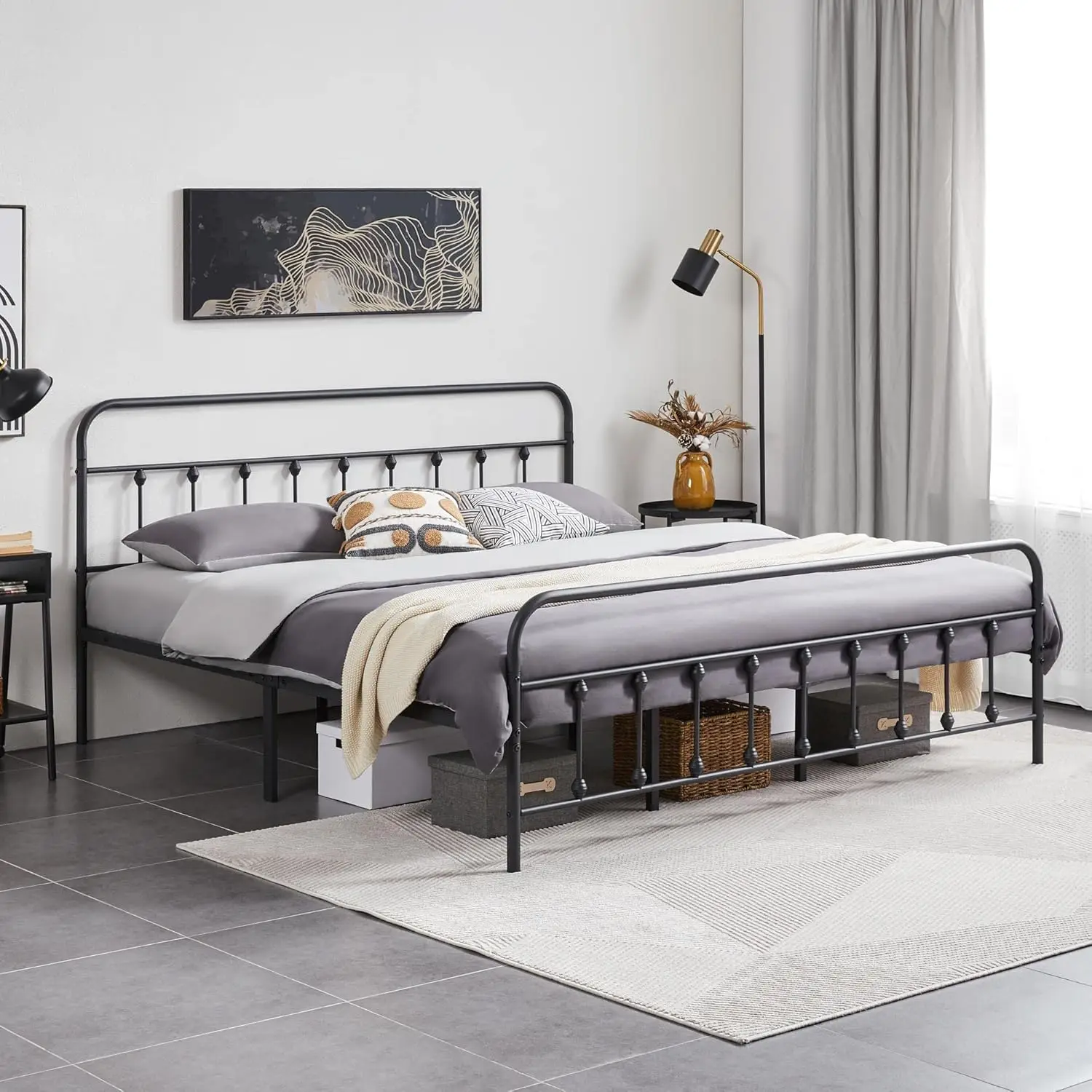 Base per materasso con struttura letto con piattaforma in metallo con testiera/piastra/so letto in stile ferro battuto in stile vittoriano