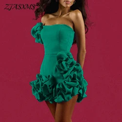 Fashionable Flower Bud Mini Short Dresses for Women Elegant Strapless Tight Party Dress Spring Summer Backless Hollow Sexy Dress