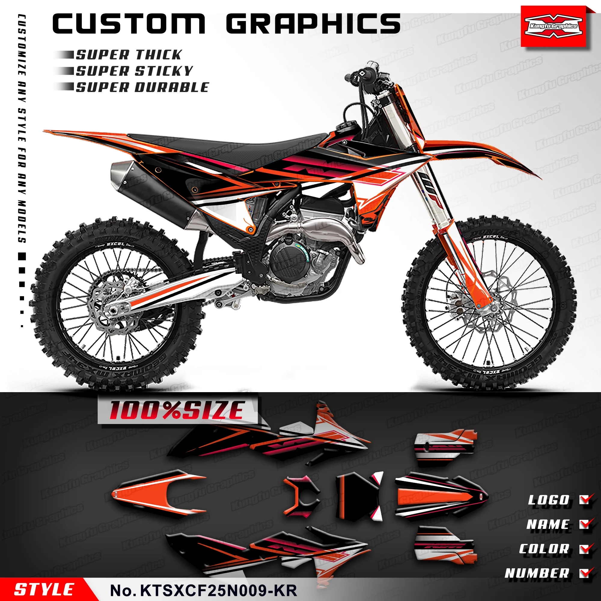 

KUNGFU GRAPHICS Sticker Kit Vinyl Graphics for KTM 125 250 SX SXF XC XCF 25 26 & SXF 250 450 FACTORY EDITION 24, KTSXCF25N009-KR