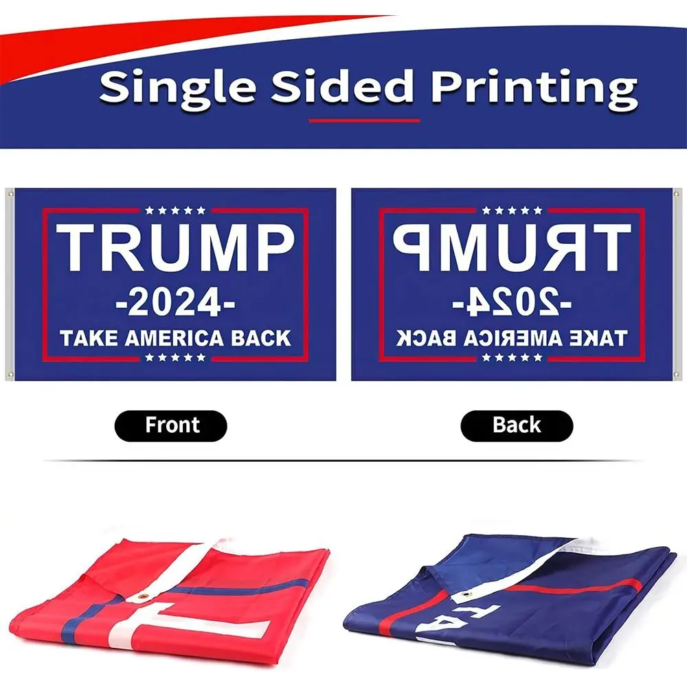 Red Blue Trump 2024 Flag Take America Back with Vivid Color Trump Flags Brass Grommets Decorations Single Sided