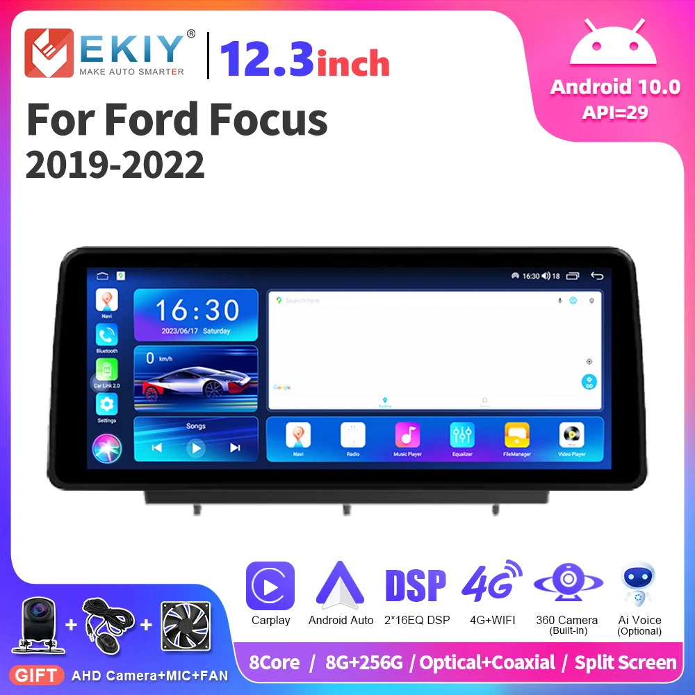 EKIY 12.3 inch Android Car Stereo For Ford Focus 2019-2022 Multimedia Player 4G Wifi Autoradio Carplay Navigation DSP Head Unit