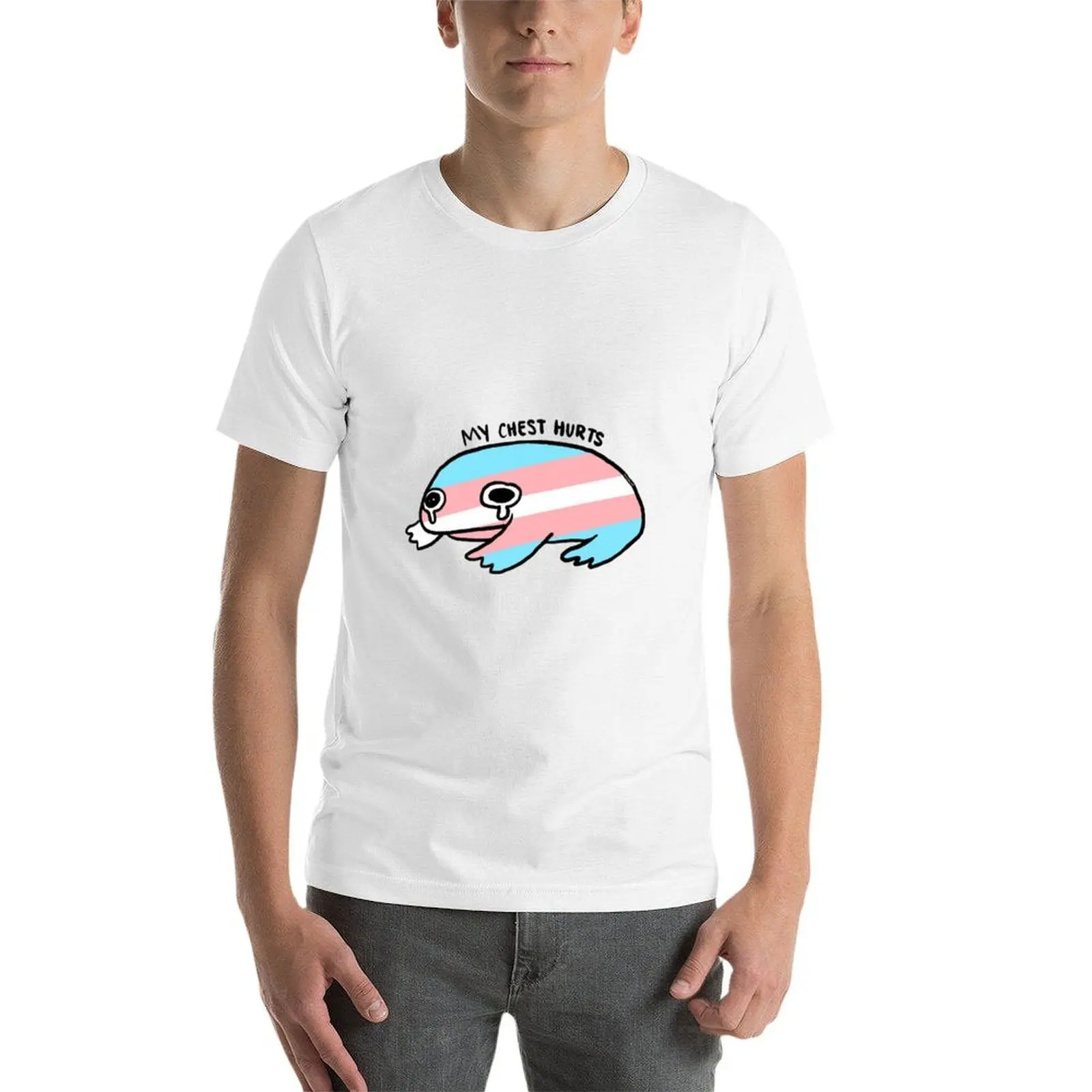 Biały |   Koszulka FlagFrog, bawełniana koszulka, Trans My pack T-Shirt, niebieska, różowy na piersiach, Hurts anime