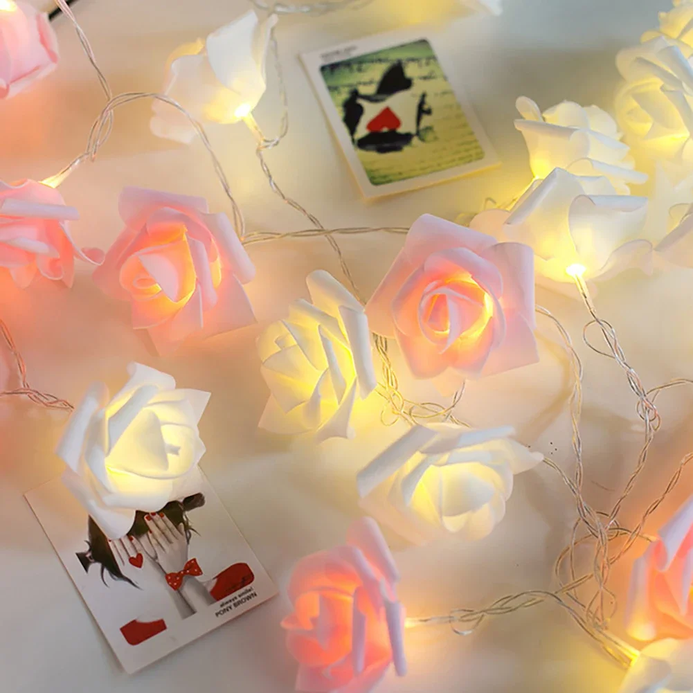 Guirnalda de luces de rosas con batería, luces de Navidad para fiesta, boda, vacaciones, lámparas de decoración navideña, 10/20 led