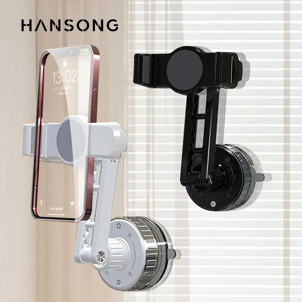 Mechaniczny uchwyt na telefon z przyssawką, obrotowy, rozkładany i regulowany, obrót o 360 stopni.
