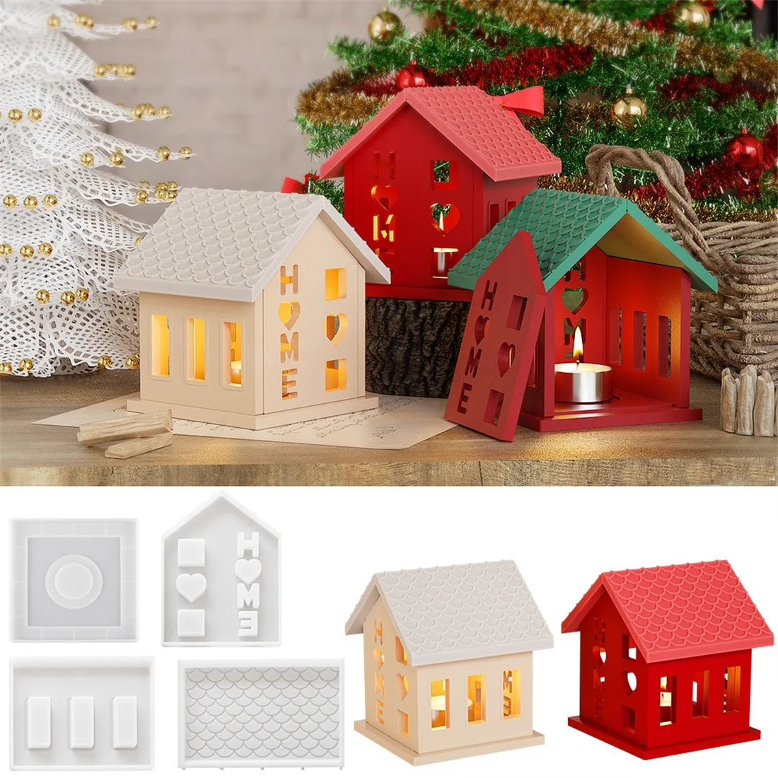 3D House Splicing Silicone Mold Resin Concrete Love House Candle Holder House Shaped Any Combination Front/Side/Roof/Base Mold