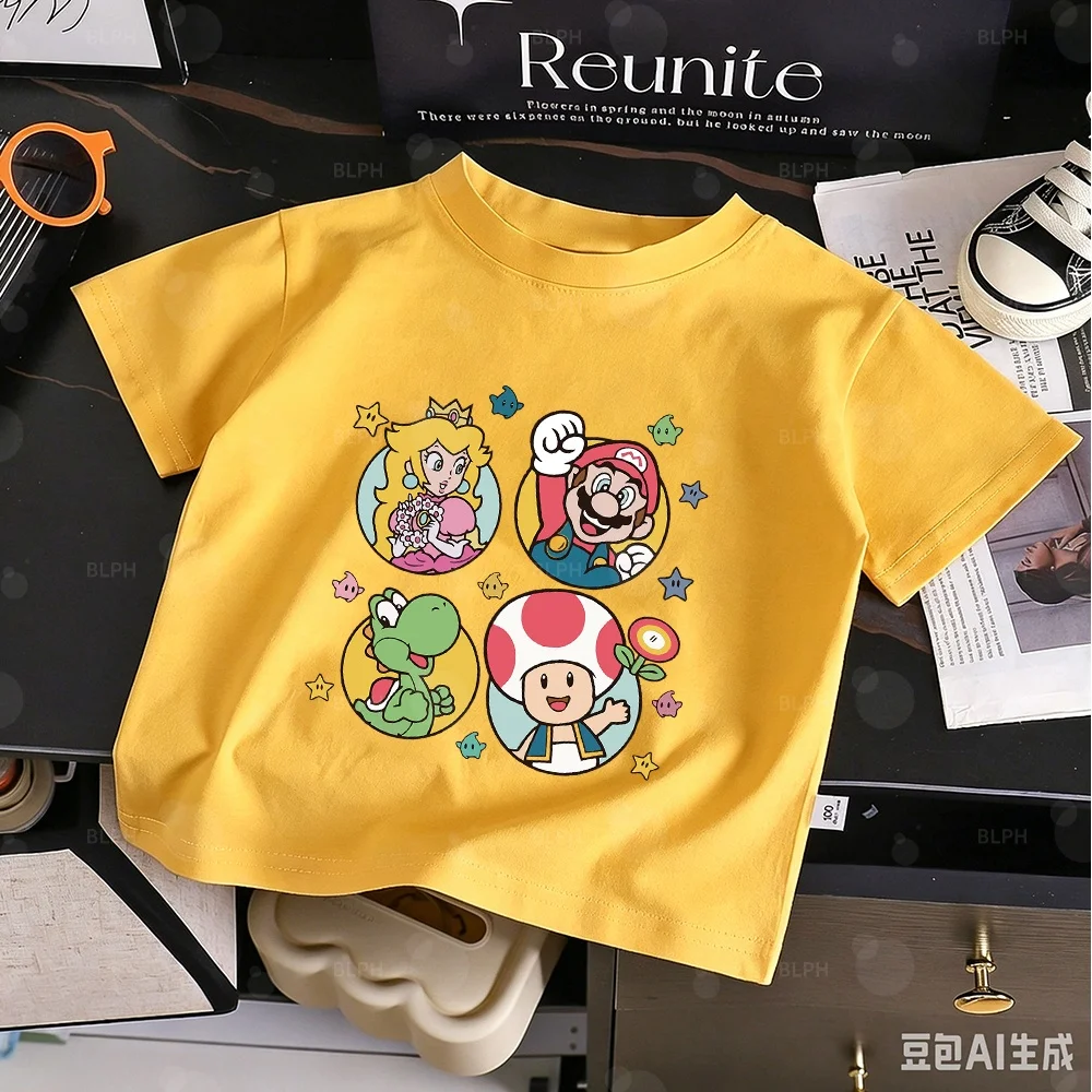 

Kids Mario Series Cartoon Print T Shirt Casual Soft Cotton Short Sleeve Tops for Boys Girls Summer Comfortable Children Tees