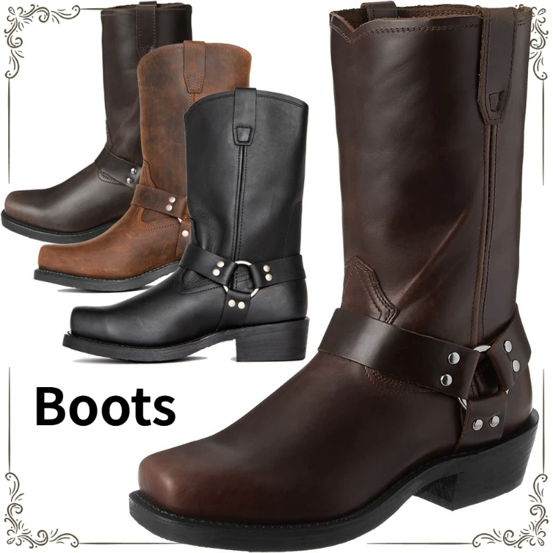 

Мужские зимние ботинки-челси в стиле ретро, ковбойские, до середины икры, из искусственной кожи, без шнурков, большие размеры 39-48