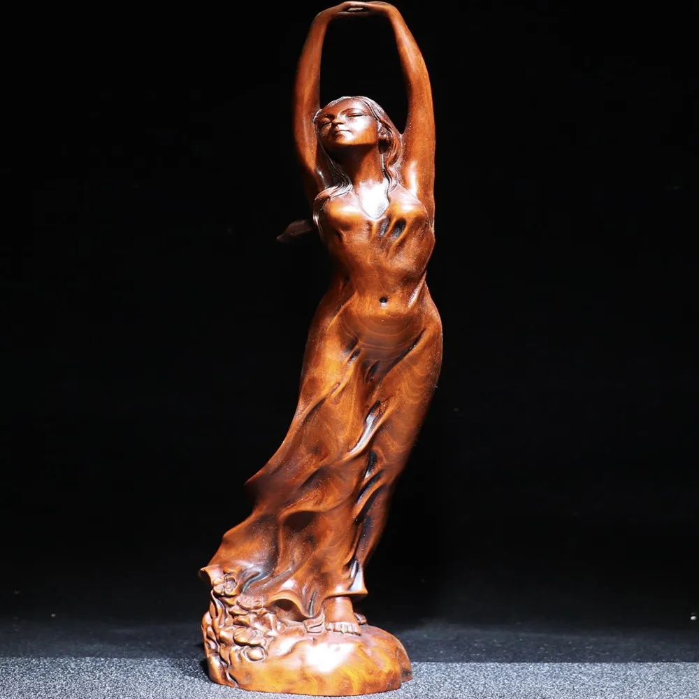 

Natural Solid Wood Sexy Beauty Statue Young Girl Sculpture Modern Art Sculpture Crafts Home Modern Living Room Table Decoration