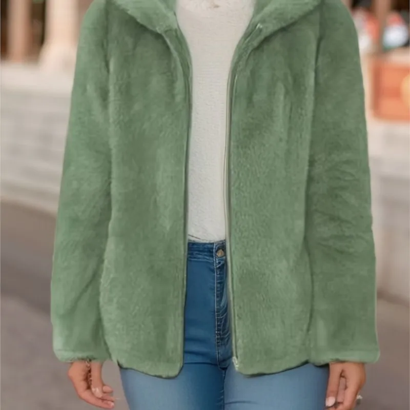 

Двусторонняя теплая толстовка с капюшоном из кораллового флиса и застежкой-молнией из овечьей шерсти, осень-зима, новая куртка с длинными рукавами Куртка Женская Зимняя