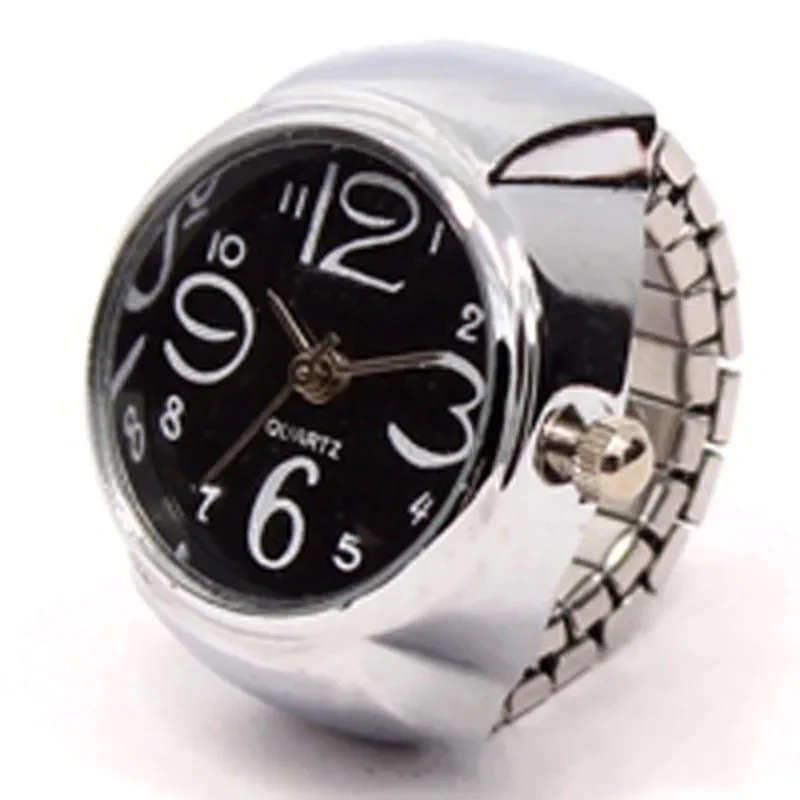 Vintage Punk Vingerhorloge Mini Elastische Bandje Alloy Horloges Paar Ringen Sieraden Klok Retro Romeinse Kwarts Horloge Ringen Dames Heren