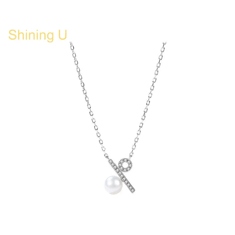 

Shining U S925 Silver Shell Pearl Percent Symbol Necklace for Women Fine Jewelry Birthday Gift