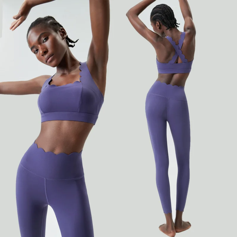 FUBEIKE Small Wave Yoga Gym Suit Women Plus Size Tight Sports Two Pieces Fitness Suit Quick-Drying Sportswear Workout Clothes