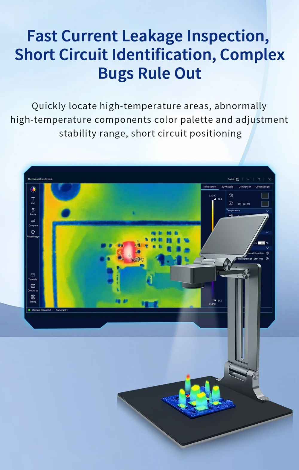 CA-09D-Analizador de imagen térmica 3D para reparación de teléfono y PC, dispositivo de inspección de fugas de cortocircuito PCB, Micro lente de cámara de 30mm, 256x192