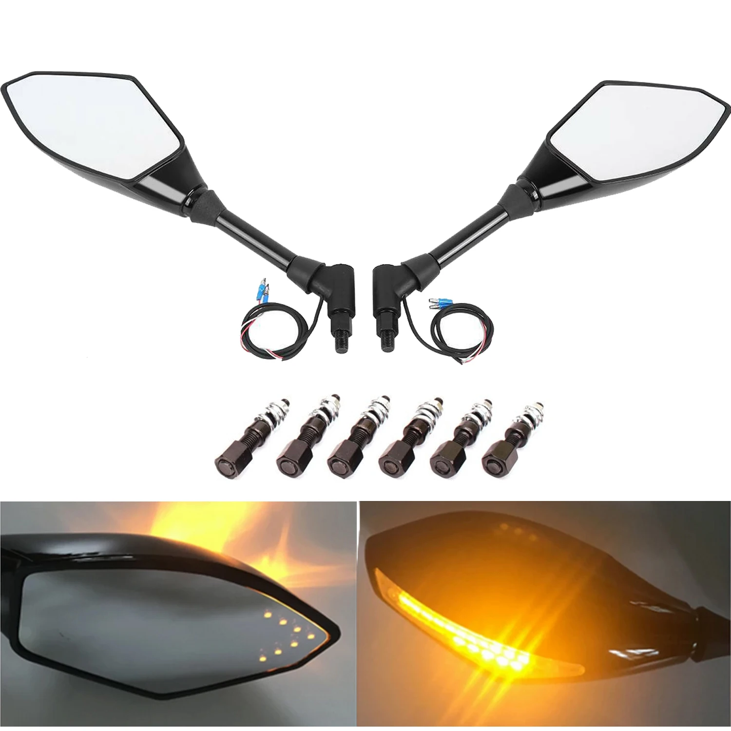 8mm 10mm Universal Motorcycle Side Rearview Mirrors LED Turn Signal For Honda Suzuki Kawasaki Yamaha Ducati Street Scooter Bike