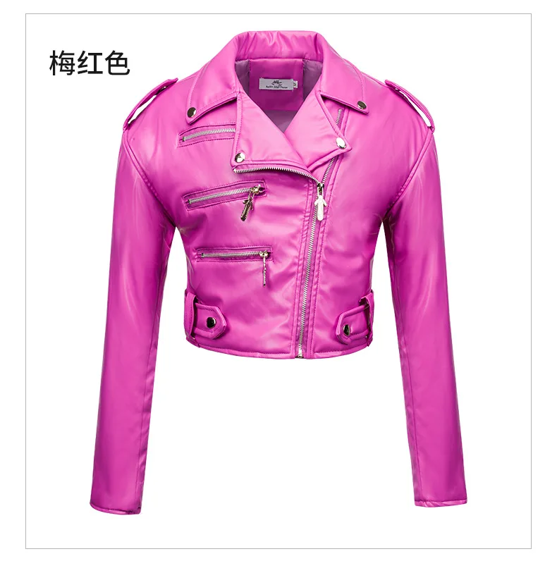 New Women slim short leather jacket plus cotton high waist long sleeve lapel diagonal zipper leather jacket pu motorcycle suit