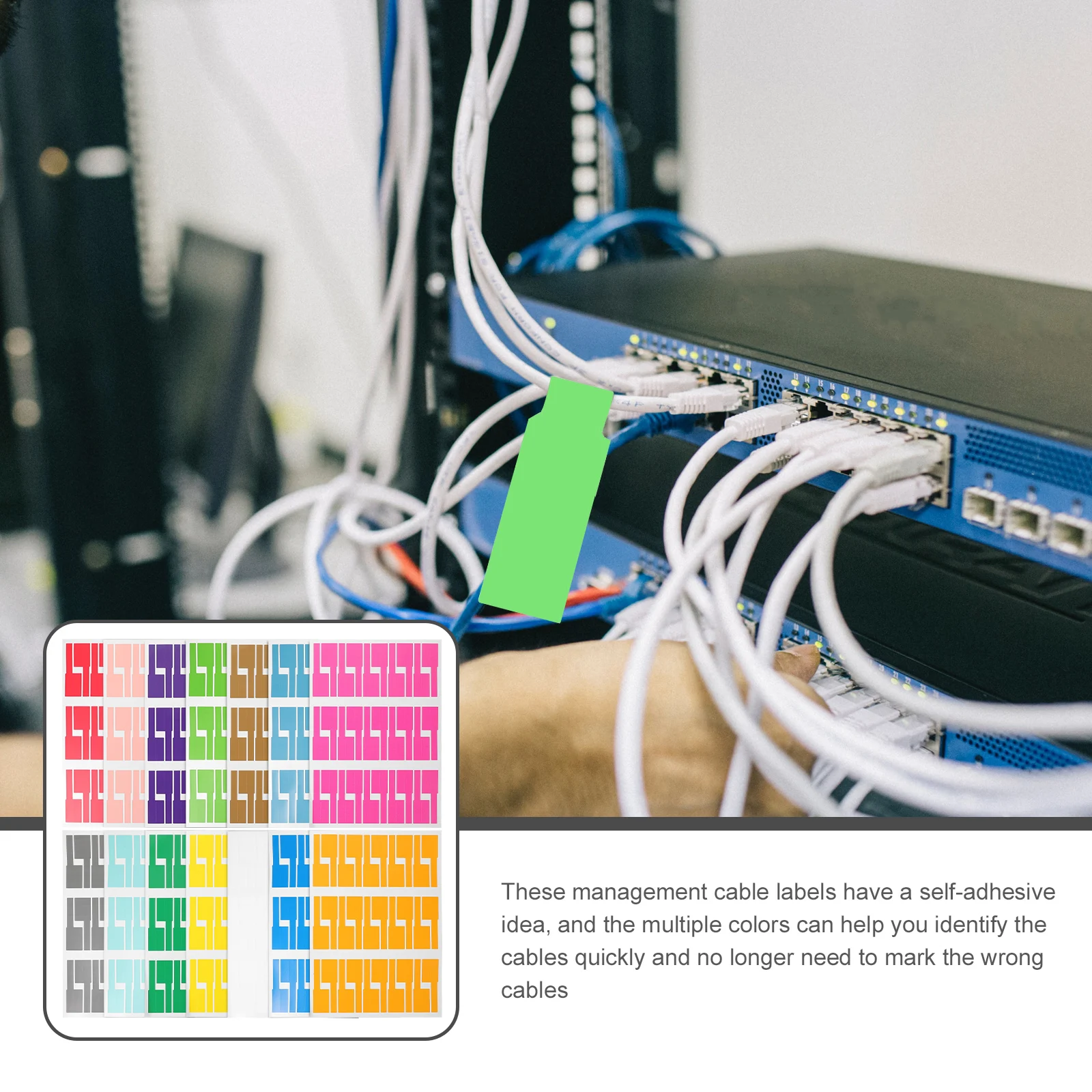 

14 Sheets Colored Sticker Paper Wire Organizers for Cords Labels Tags Cable Synthetic with Stickers