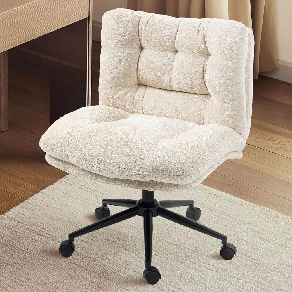 

Criss Chair with Wheels, Dual-Layer Thickened Cushion, Premium abric Morden Home Vanity Chair Wide Seat, Ivory Beige