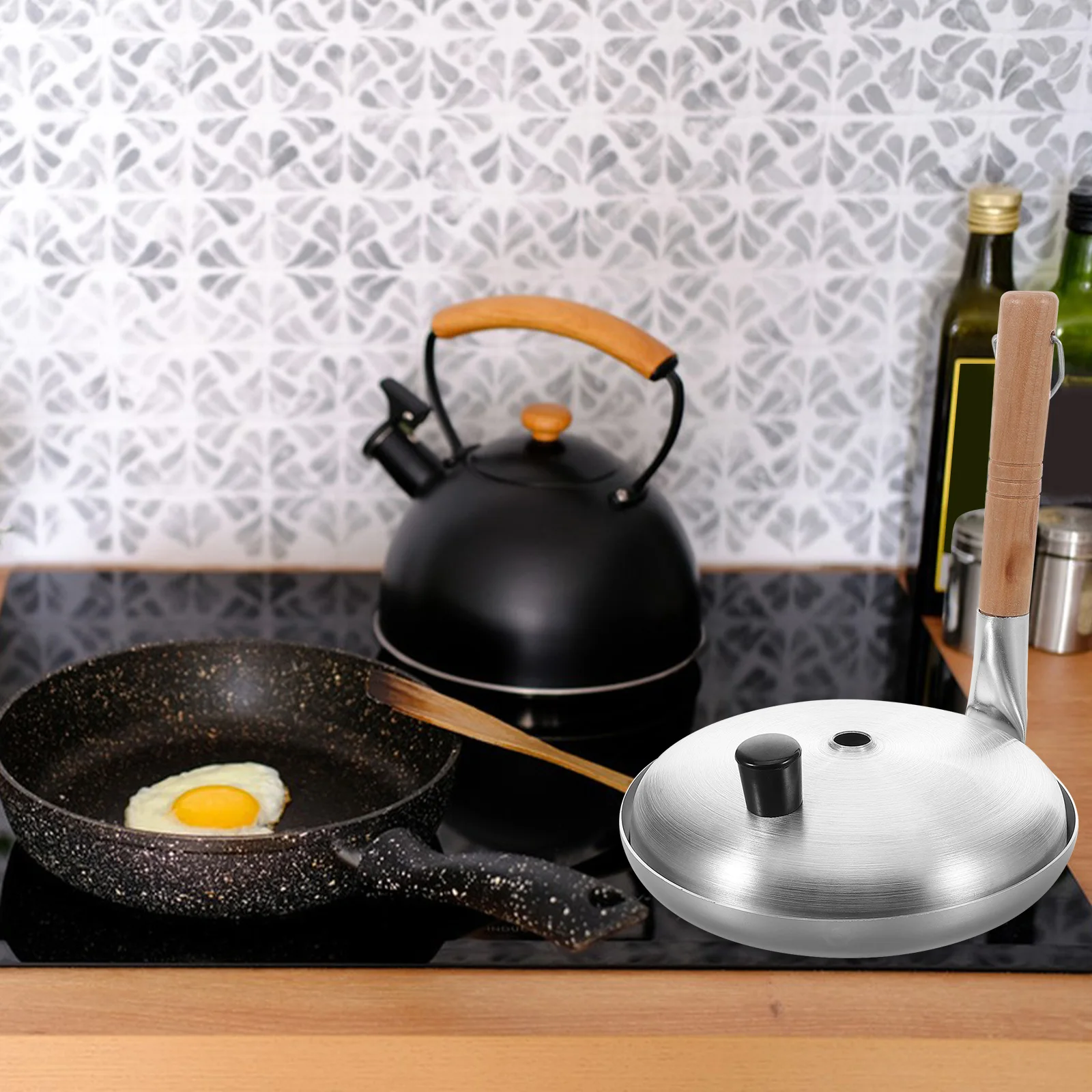 Sartén para huevos para padres e hijos con tapa, olla para freír, cazador de arroz, bollo de hamburguesa de madera, cocina japonesa para freír