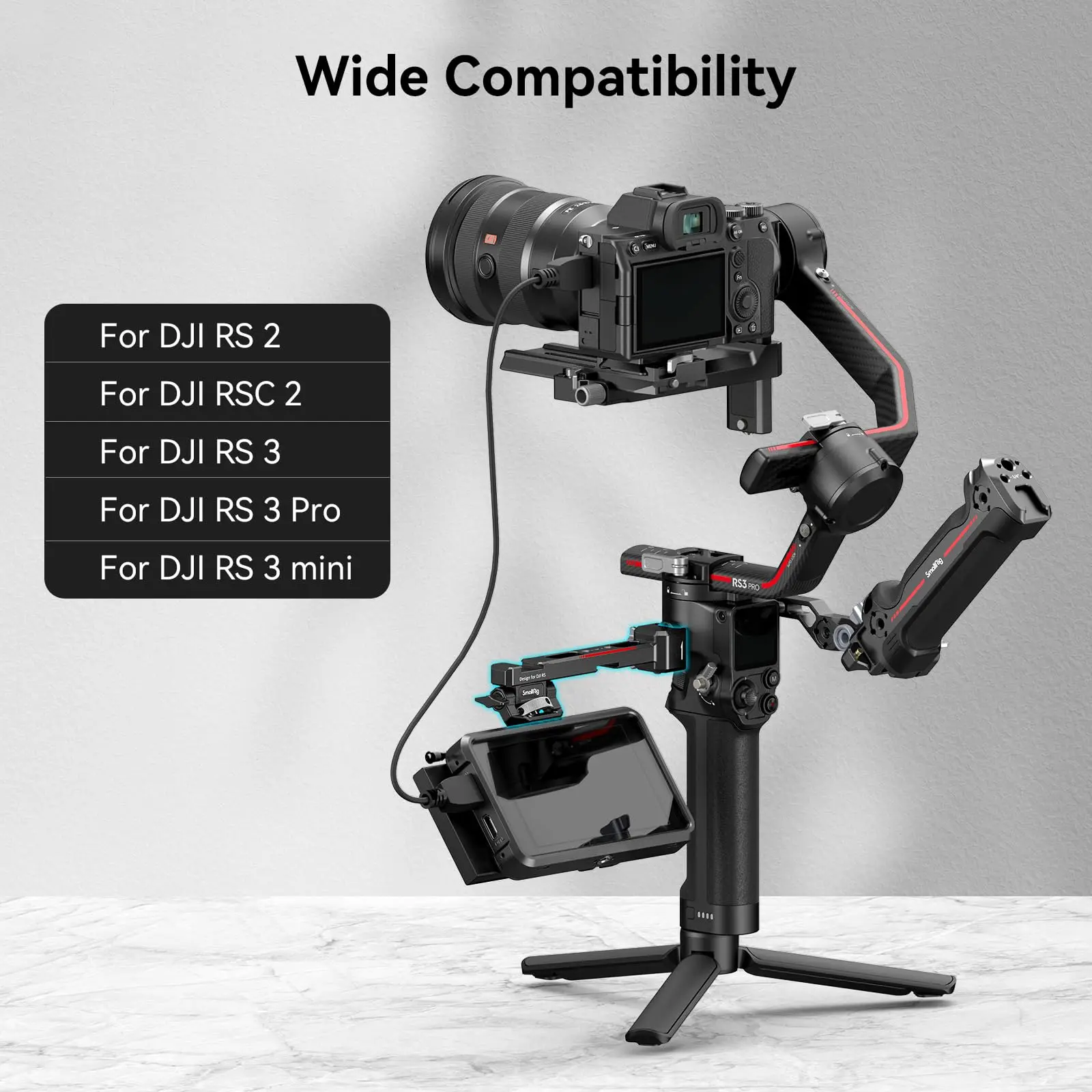 SmallRig soporte de montaje de Monitor ajustable con zapata fría de abrazadera NATO para DJI RS 2/RSC 2/RS 3/RS 3 Pro/RS 3 Mini /RS4 Pro 3026B