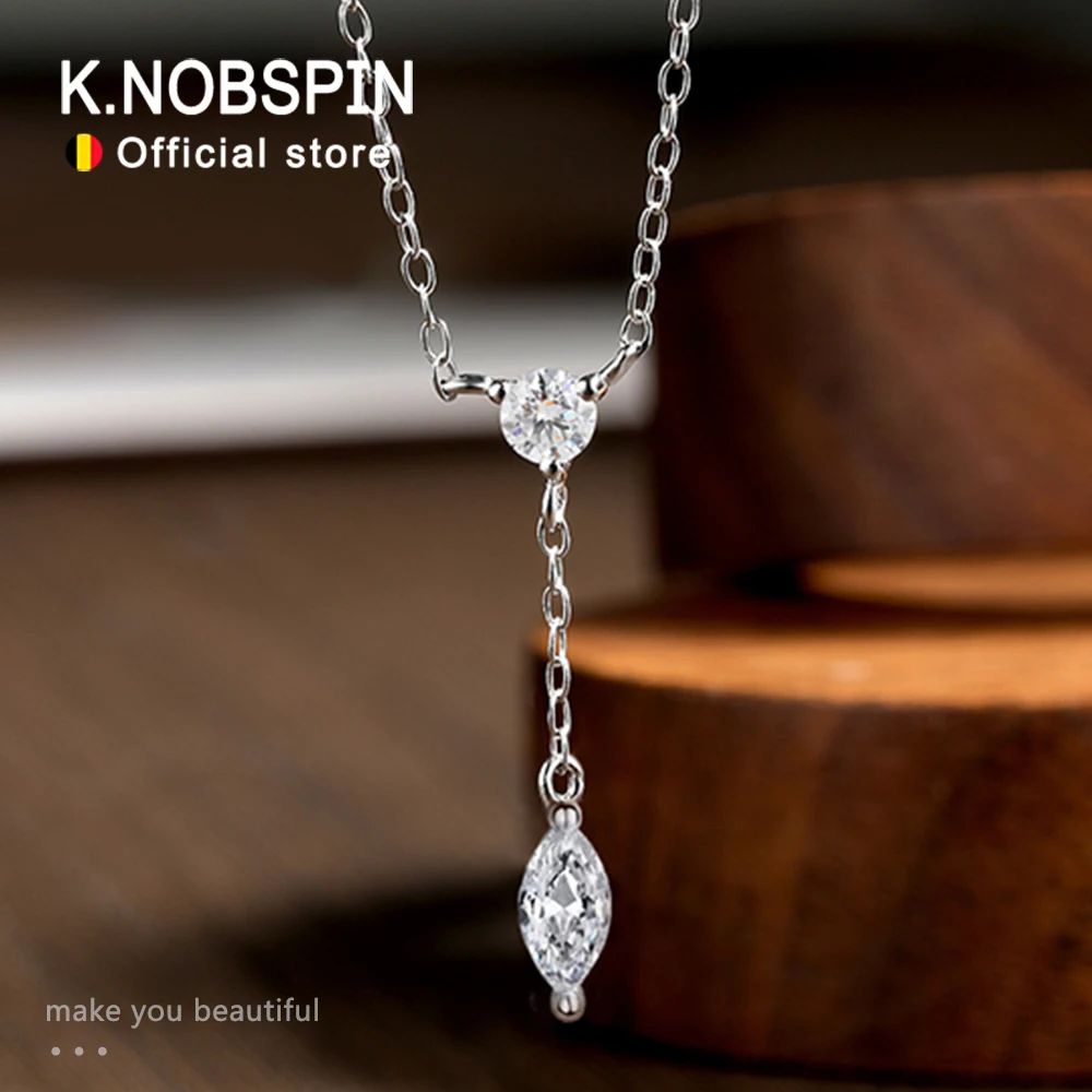 KNOBSPIN Moissanite Necklaces for Women GRA Certified 3x6mm Marquise Cut Gemstone Pendant s925 Sterling Silver Dainty Necklaces