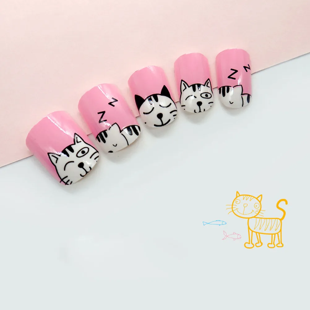 

Fake Nails for Press on Cartoon Tips Artificial Cute Bear False Little