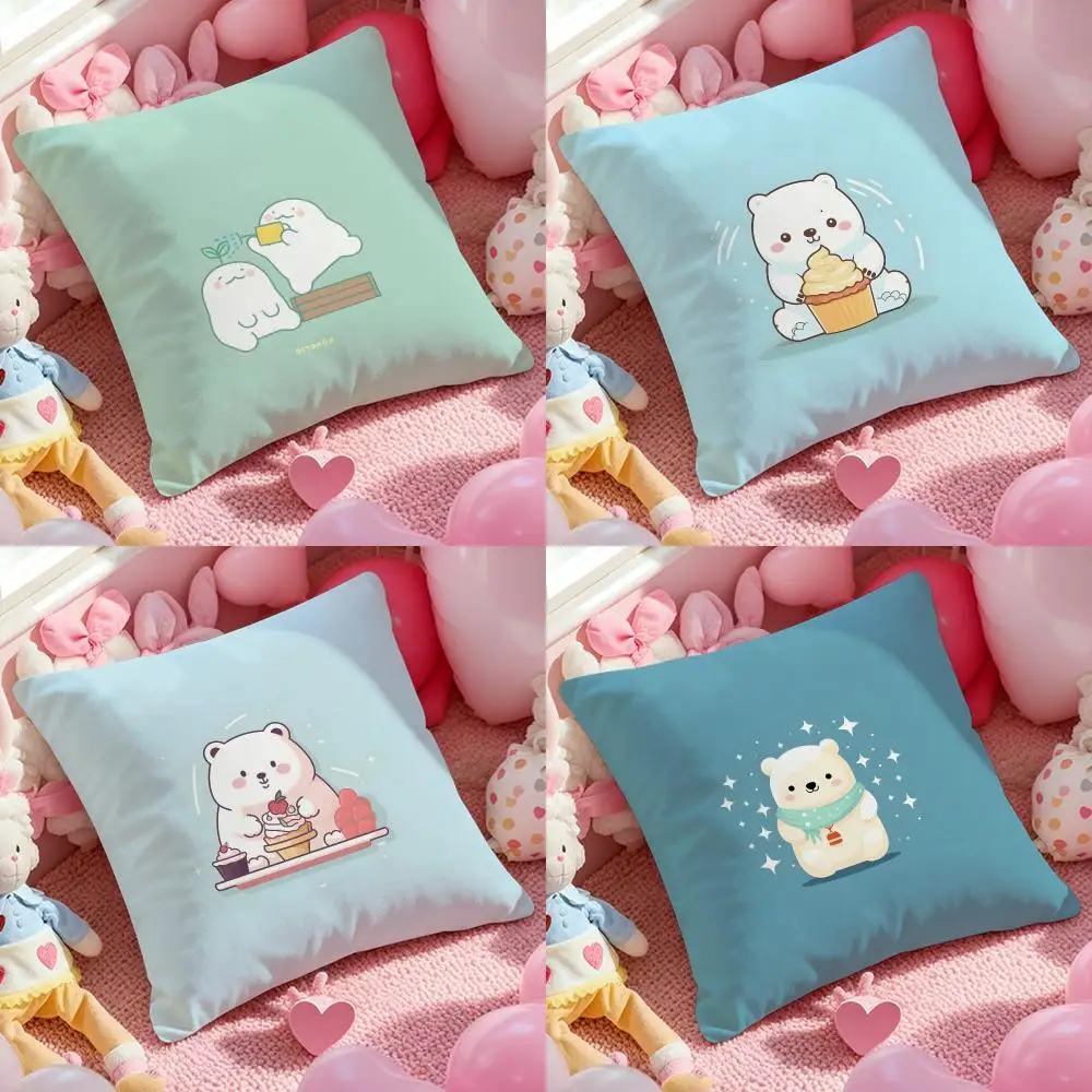 Cute Cartoon White Bear Outfit Cushion Cover Cushion Cover Soft & Easy-Wash Versatile For Couch, Bed, Travel And Office
