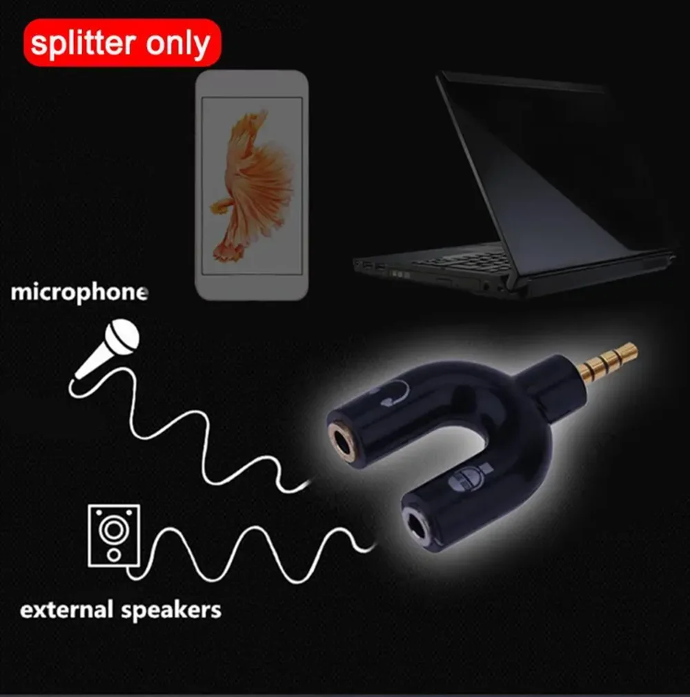 

1PC Dual 3.5MM U Type Adapter Headphone Plug Audio Cables Splitter Microphone 2 in 1 Swivel Connector Jack Plug Adapter
