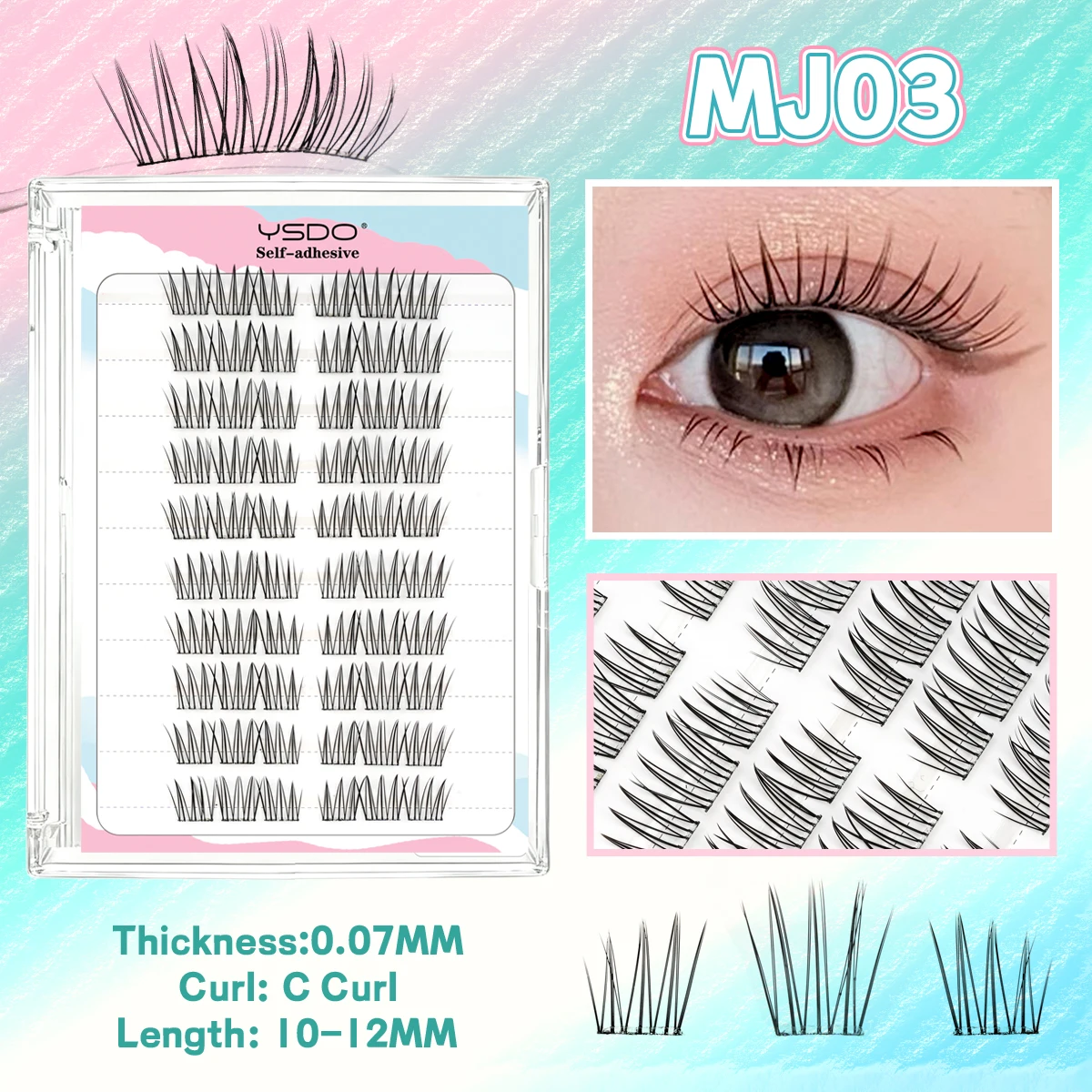 YSDO Selbstklebende Wimpern, 10 Reihen, DIY, natürliche Cluster-Wimpern mit Pinzette, kein Kleber erforderlich, individuelle Wimpernverlängerung, wiederverwendbar – Detail 11