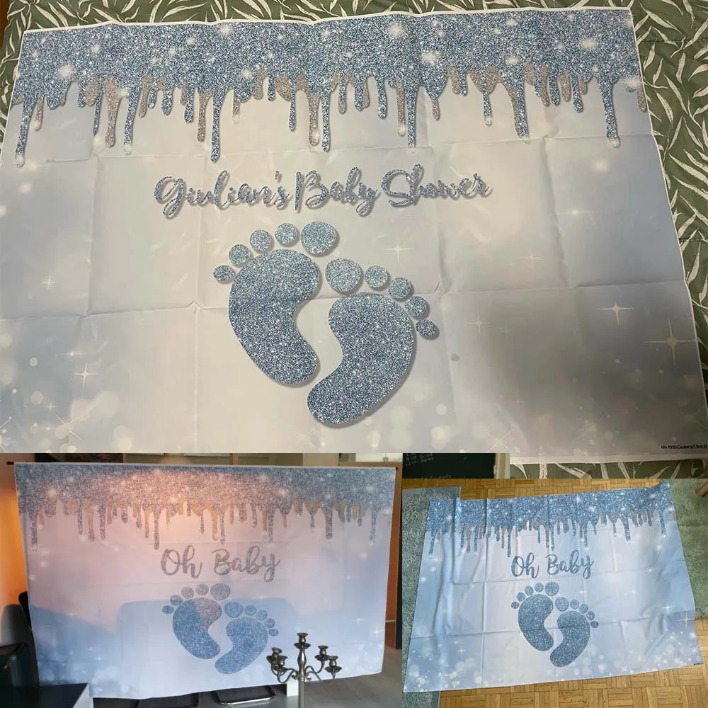 Фон для фотосъемки новорожденных с голубыми блестками для первого дня рождения