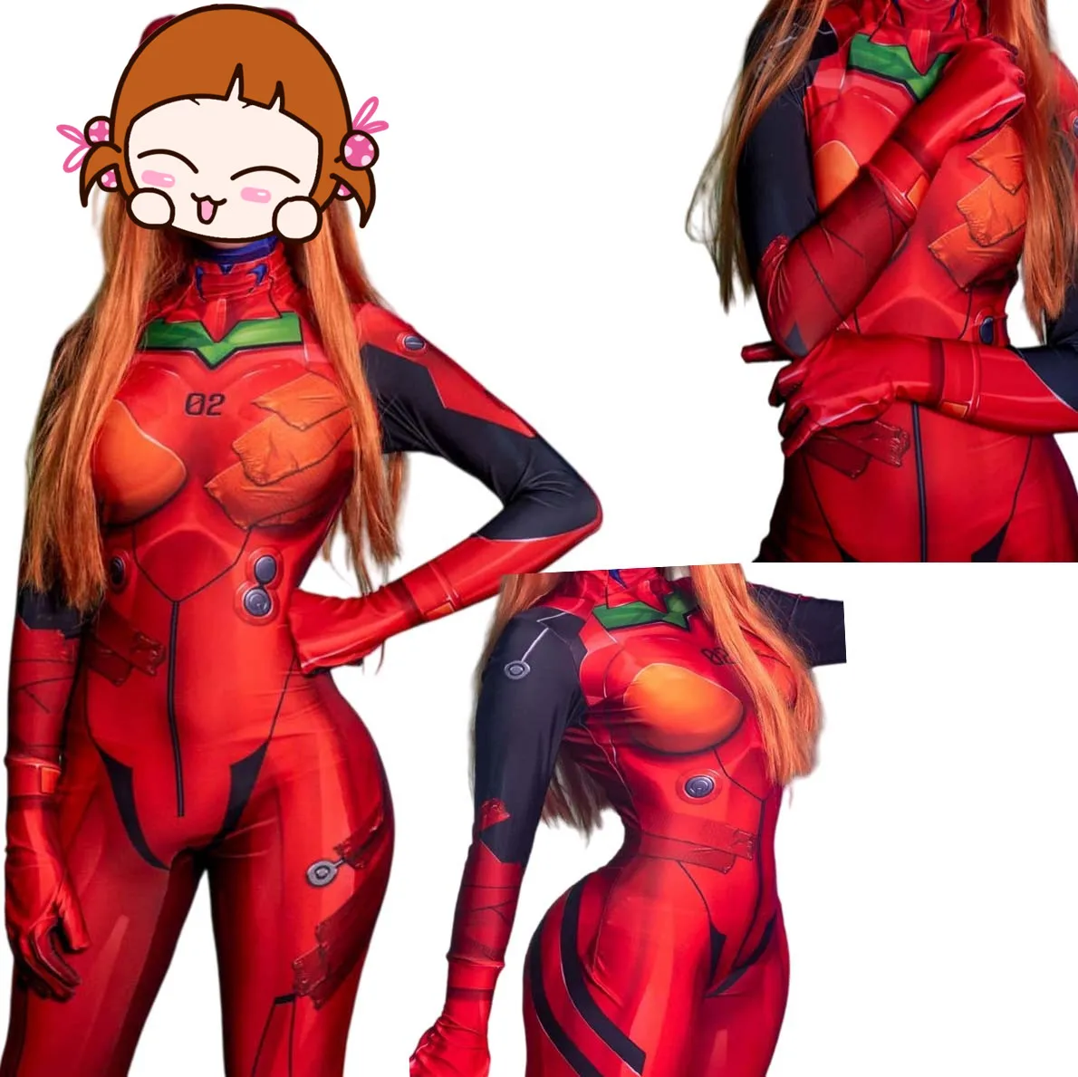 

Halloween Woman Asuka Cosplay Costume Zentai Fullbody Anime 3.0 Asuka Langley Soryu Jumpsuits Suit Bodysuit Adults