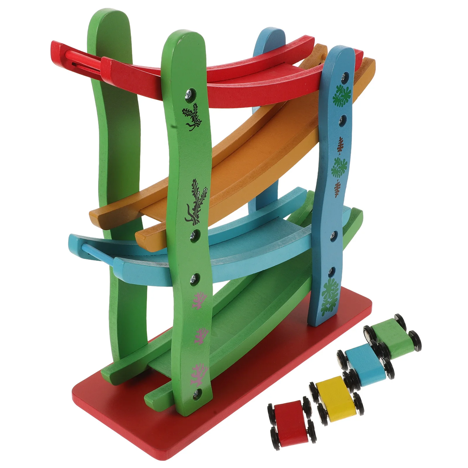 1 szt. Czterowarstwowa torba zjeżdżalniowa z autkami, kreatywna drewniana zabawka, wspomagająca koordynację wzrokowo-ruchową dziecka, bezpieczna konstrukcja.