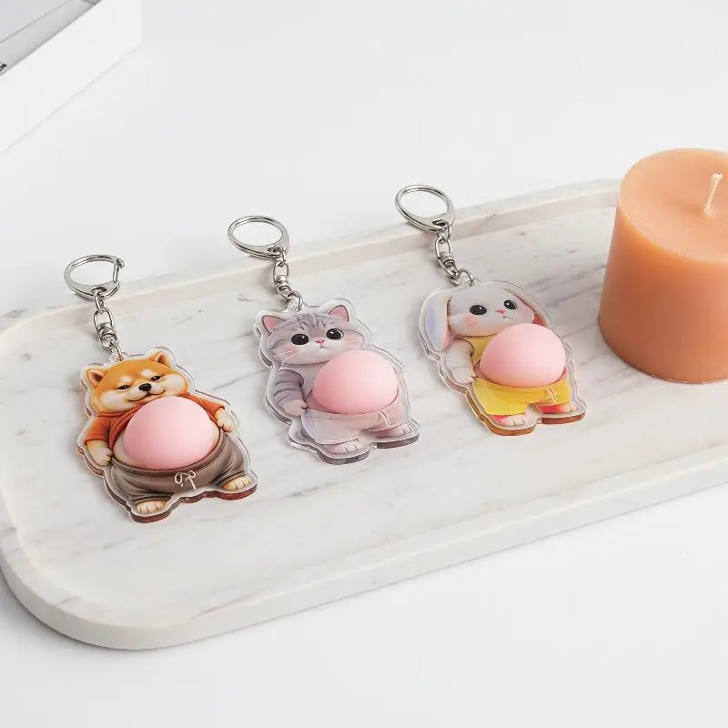 Cute Cat Dog Acrylic Keychain Soft Belly Clear Print Great For Bag Decoration Pet Lover Gift