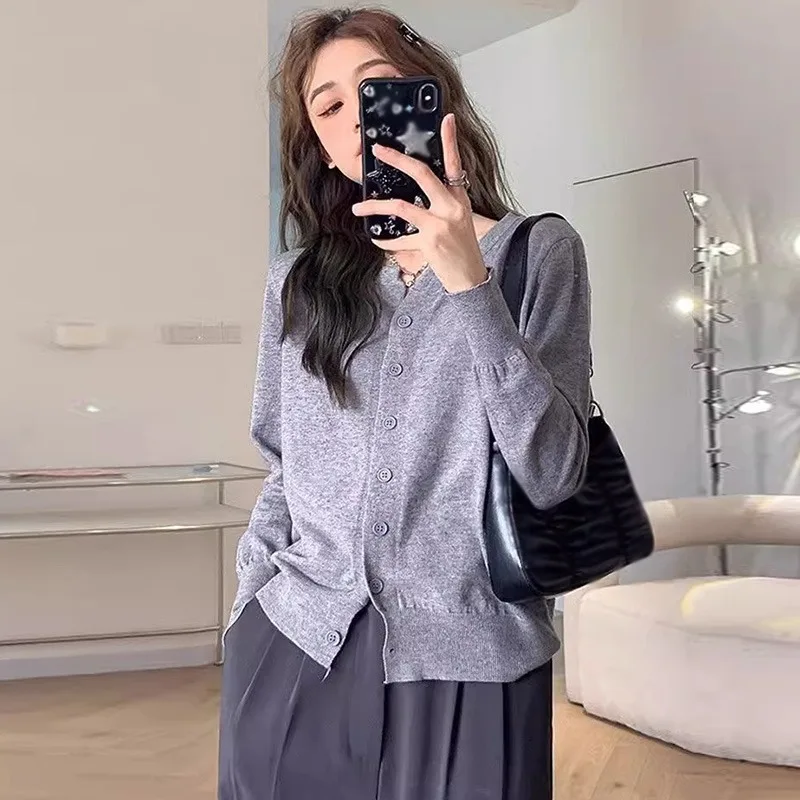 Women V Neck Cropped Cardigan Long Sleeve Single Breasted Knitted Sweater Coats Spring Autumn Coat Solid Cardigan