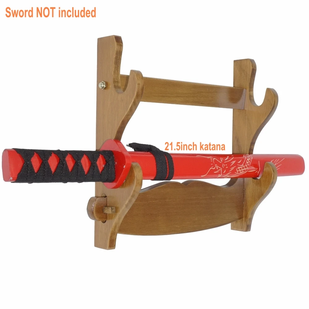 Real Wood Katana Samurai Sword Holder Stand Wall Mount Bracket Hanger 2 Layer