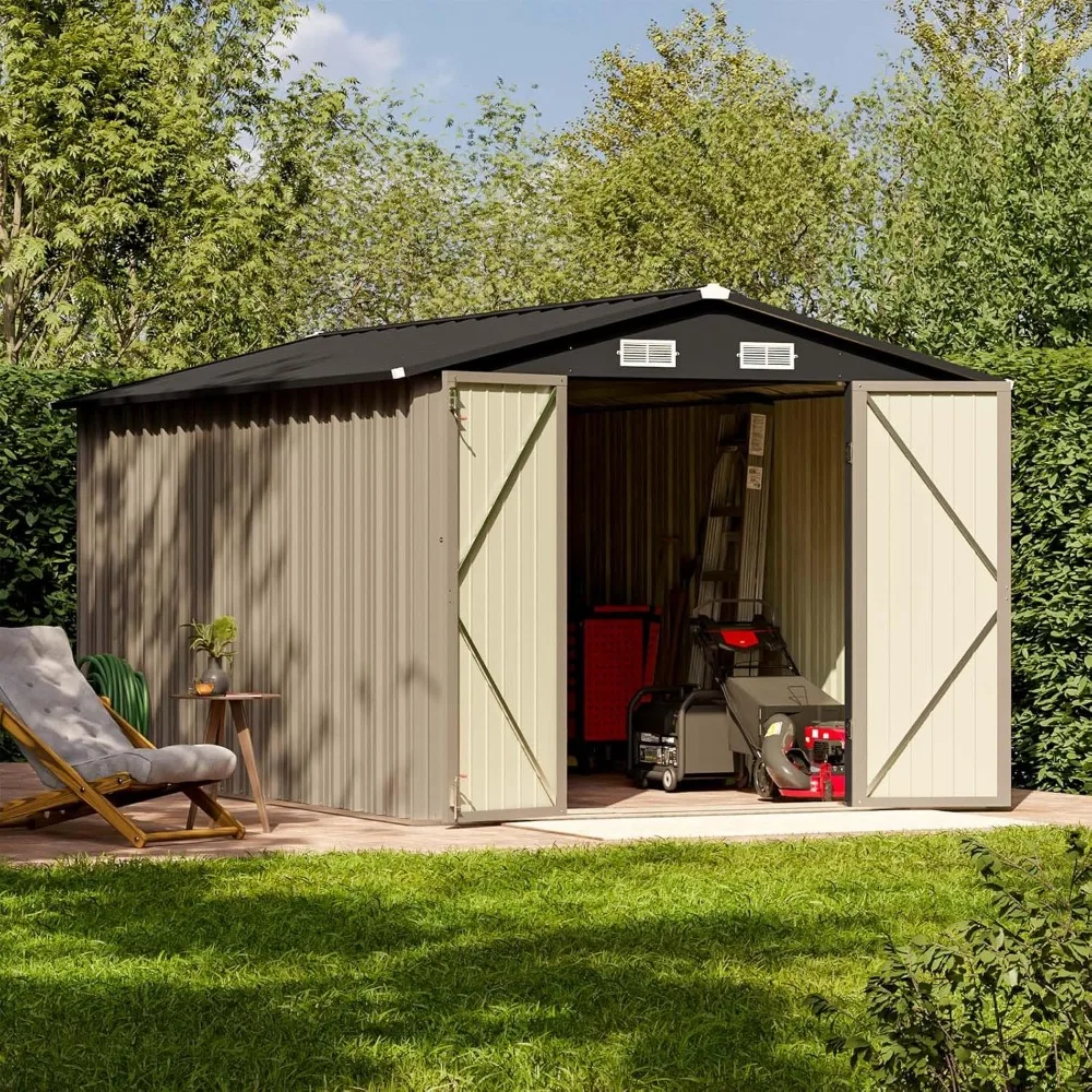 8 X 12 FT Metal Storage Shed for Outdoor, Steel Yard Shed with Design of Lockable Doors, Utility and Tool Storage