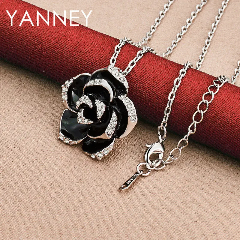 

925 Sterling Silver 16-30 Inches Fine 25MM Rose Necklace For Women Fashion Charm Party Jewelry Engagement Gift