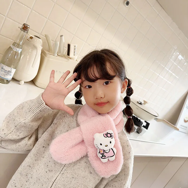 New Kawaii Cartoon Hello Kitty Plushie Doll Scarf Anime Sanrio Series Children\'s Winter Warm Cross Scarf Boy Girl Christmas Gift