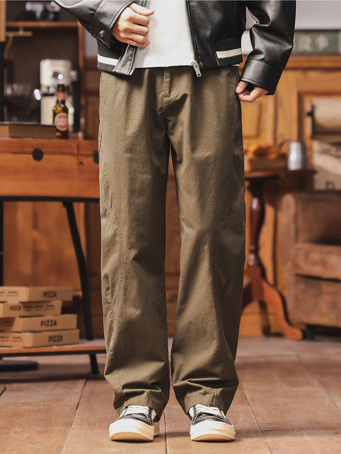 

Мужские повседневные брюки из чистого хлопка, свободный крой, прямые брюки с талией в стиле милитари, удобные универсальные американские брюки