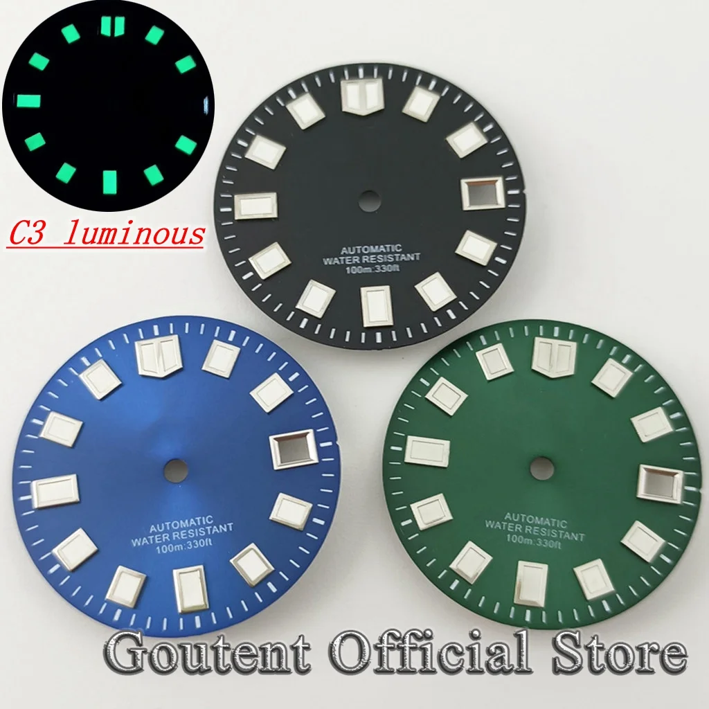 Goutent 29mm Sterile Black Blue Green Watch Dial C3 Super Luminous For Fit NH35/NH35A  Automatic Movement Accessories