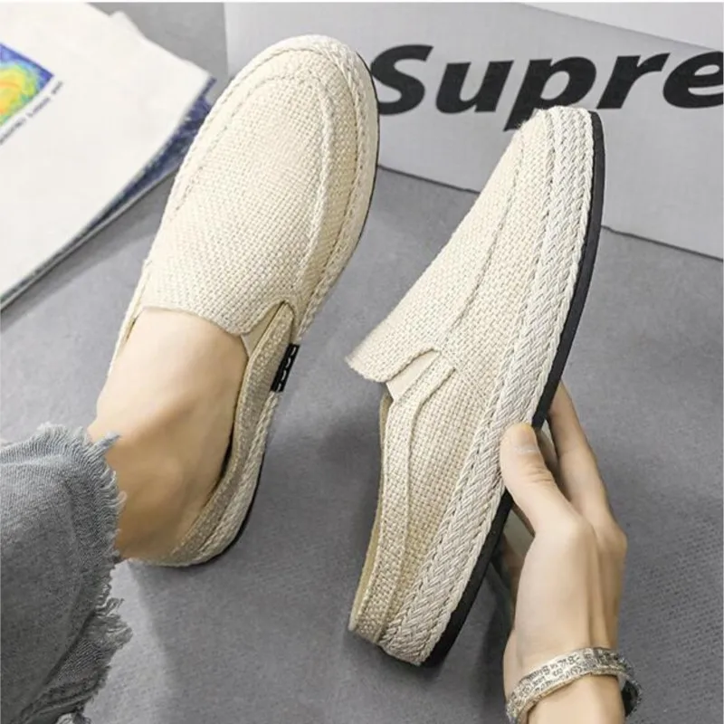 Summer men\'s shoes slip-on loafers half slipper men\'s casual slippers Student linen hipster shoes men\'s style M1003