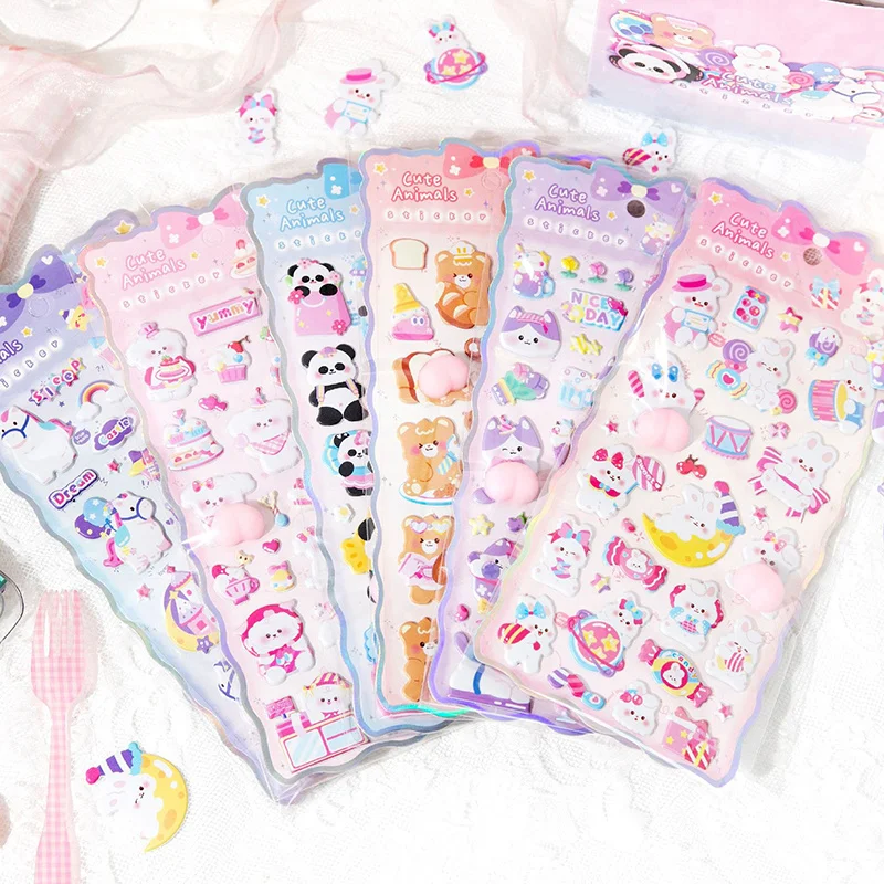 

6/24pcs Cartoon Animal 3d Bubble Cotton Stickers Peach Butt Decompression Stickers Phone Case Laptop Diy Decoration Sticker Gift