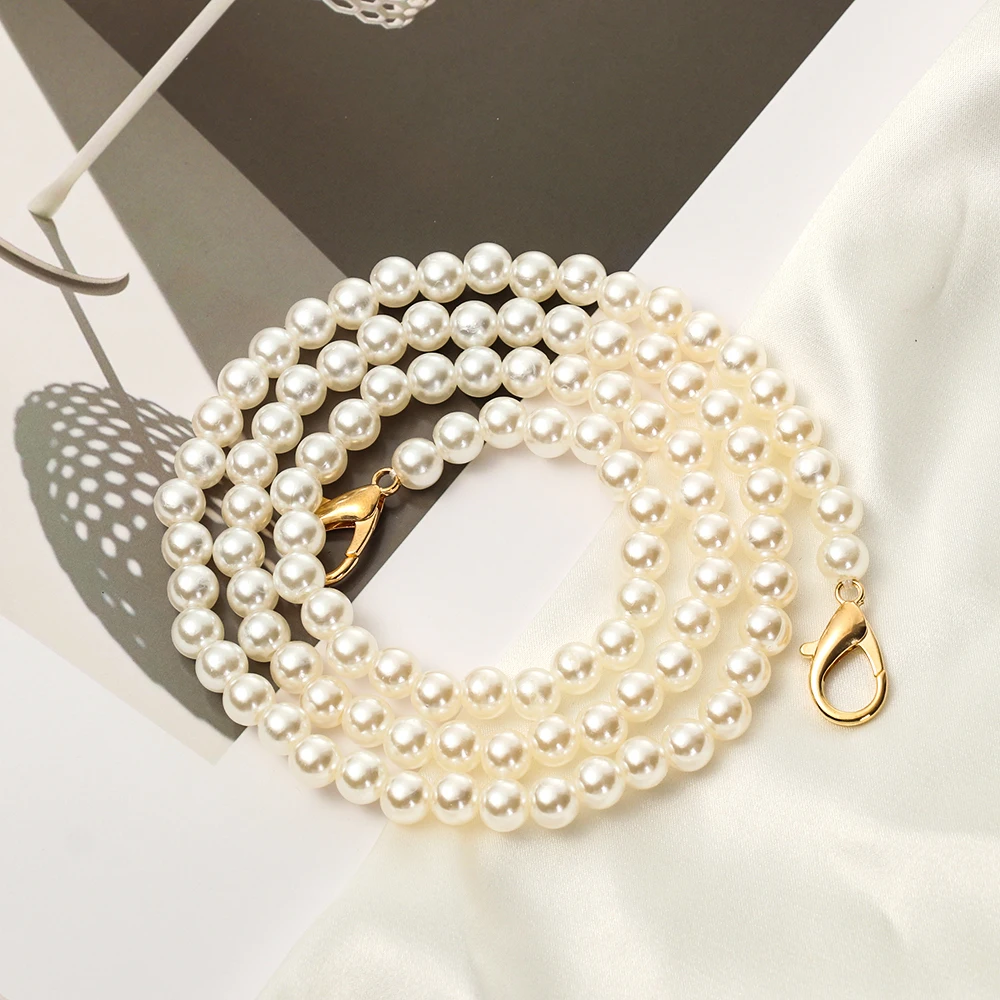 8mm Pearl Strap for Bag Handbag Handles DIY purse Replacement Long Beaded Chain for Shoulder Bag Straps Pearl Belt Bag Accessory