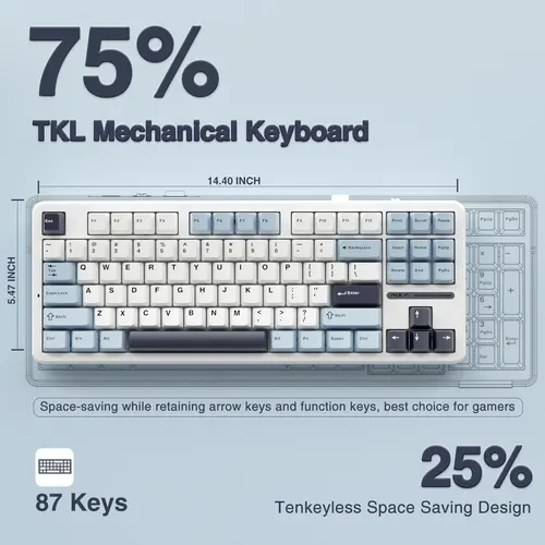 Tarantula 그라디언트 사이드 새김 기계식 키보드, 3 가지 모드, 2.4G 무선 블루투스 케이블, 게임 87 키, F3001 