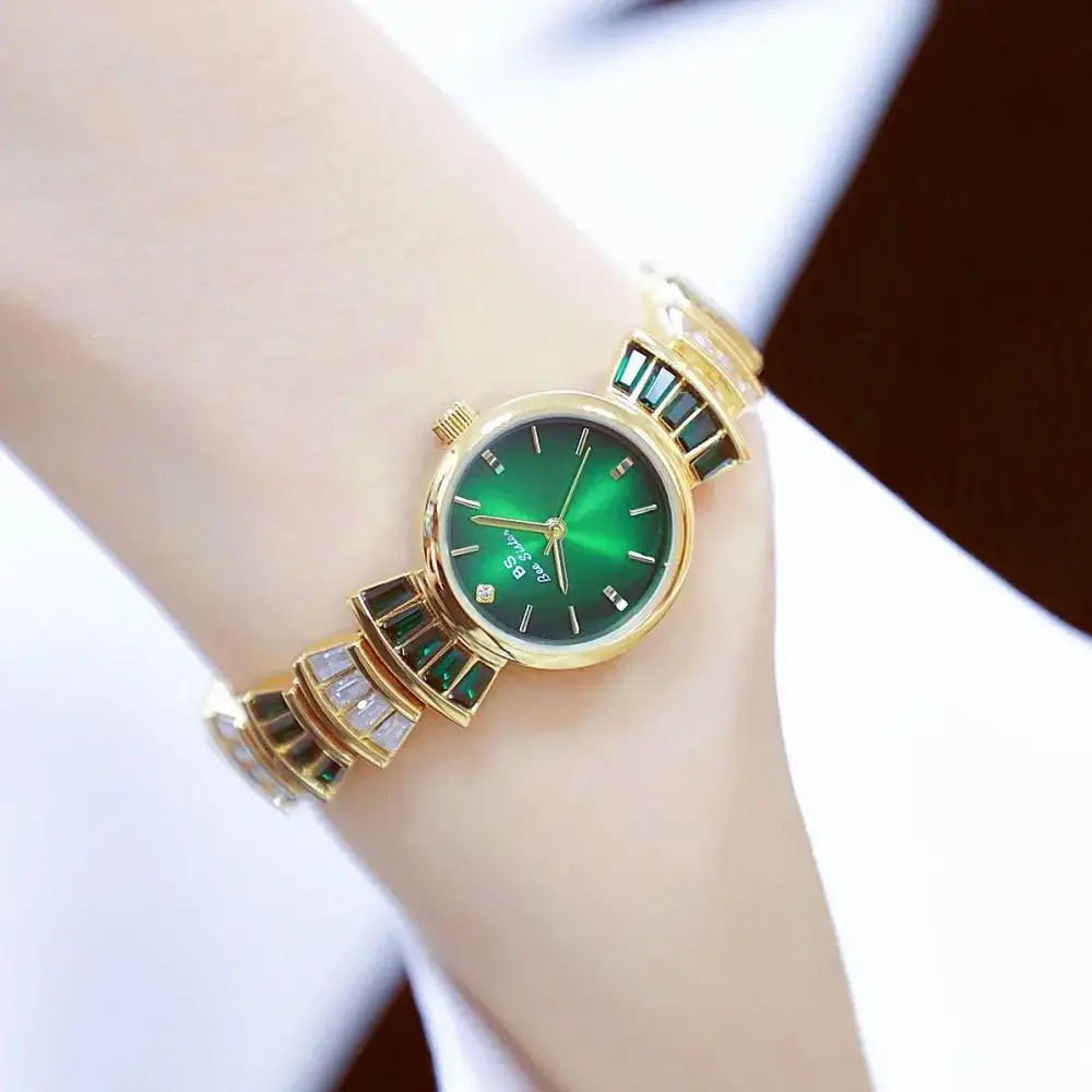 Montre élégante en diamant rouge pour femmes, marque SB bee sister, robe de luxe, montre-Bracelet à Quartz doré, Bracelet à la mode pour dames, cadeau 2025