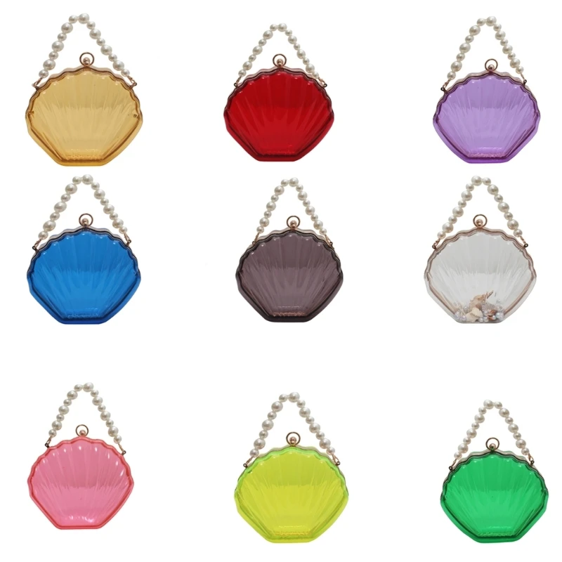

Women Transparent Handbag Small Acrylic Shell Shape Crossbody Bag Lady Casual Solid Color Faux Pearl Beaded Chain Shoulder Bag