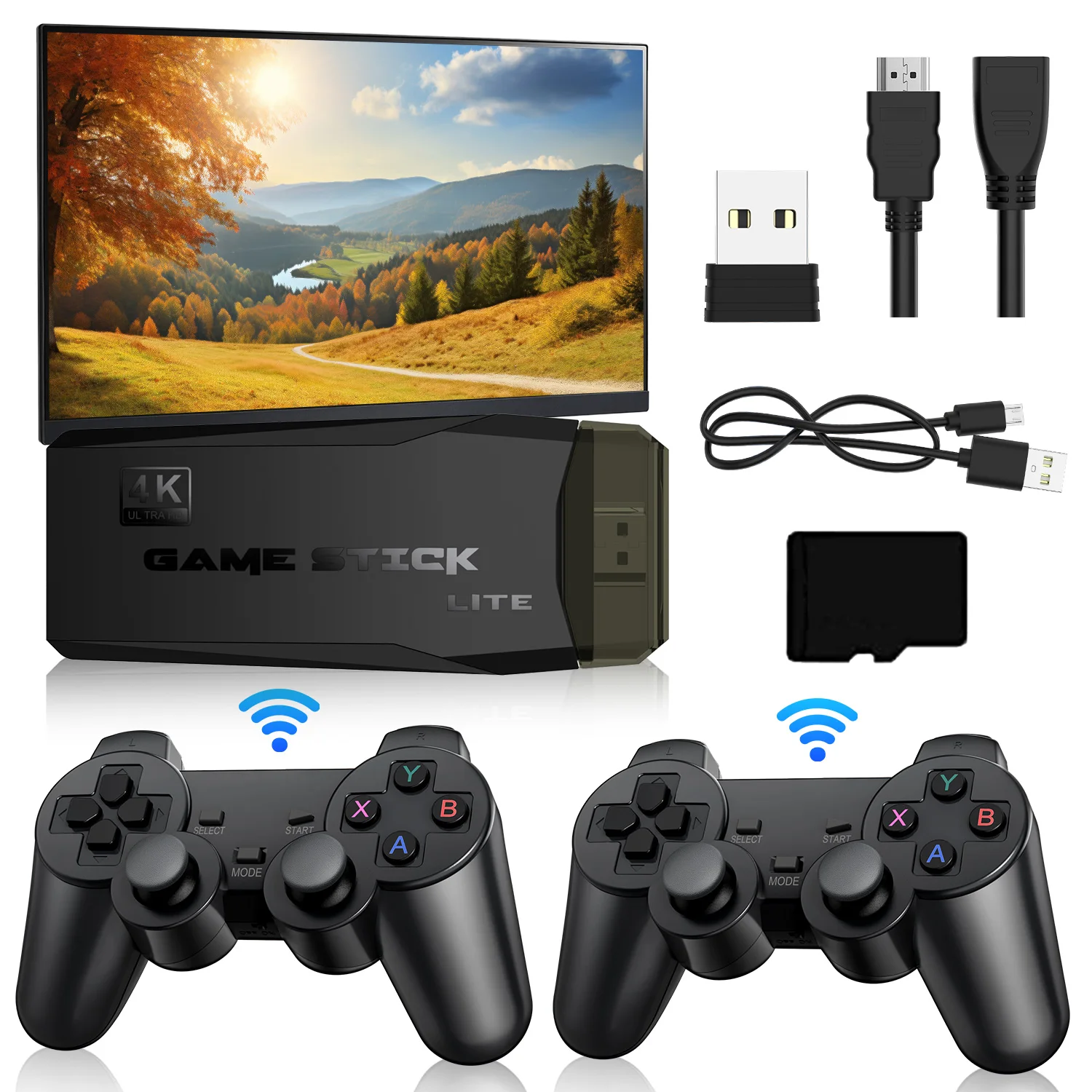 Retro Game Stick with 64GB SD Card, Support 20000+ Games, HDMI Output, 15 Emulators, 4K Plug and Play Retro Video Game Stick wit