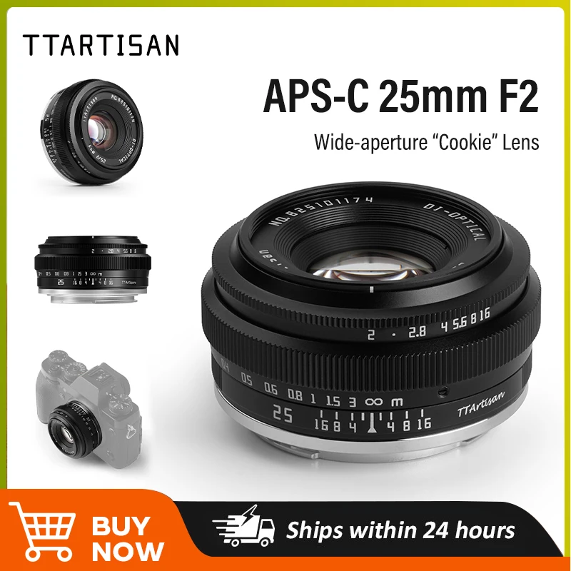 

Объектив TTArtisan 25mm F2 APS-C с ручной фокусировкой для Sony E A6000 A6400, Fuji XT30 XT4 XS10, Nikon ZFC, Canon EOSR R6 R50 XT50
