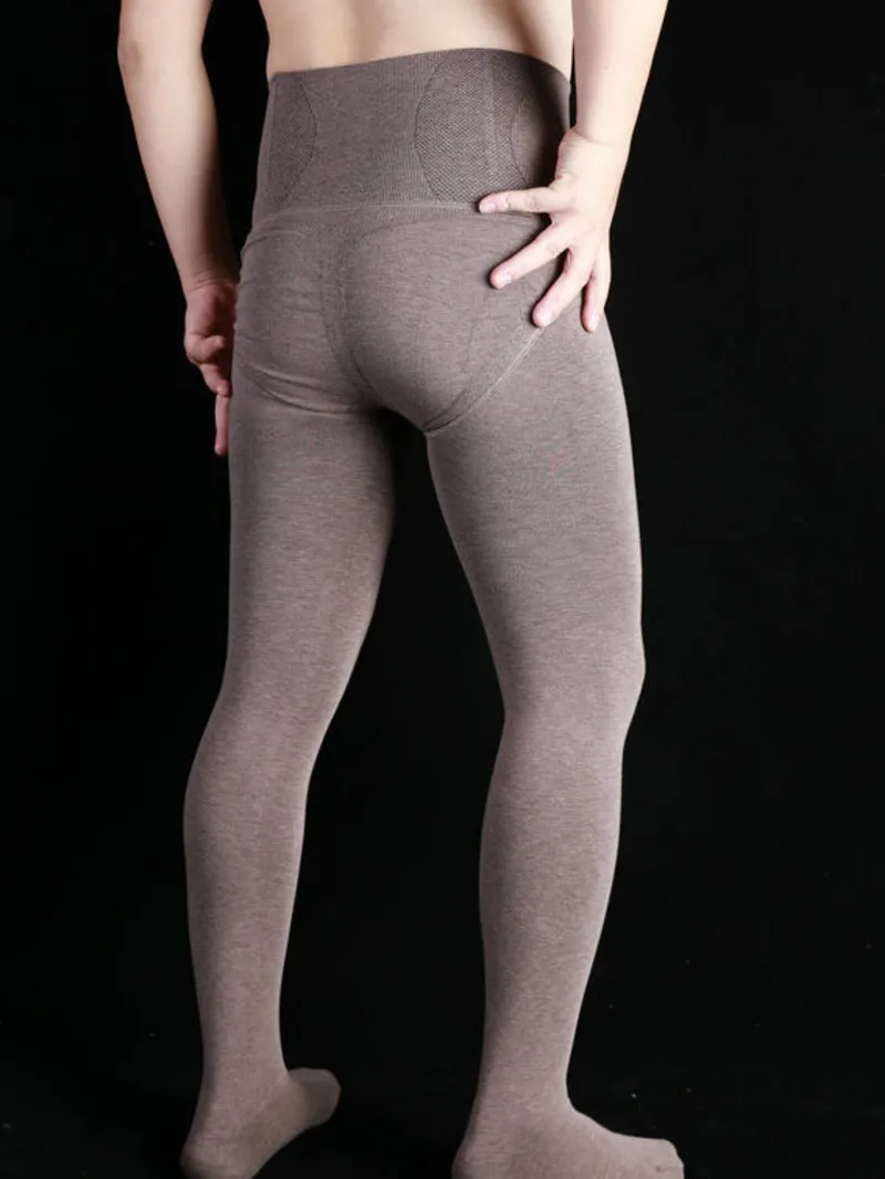 2024 Autumn/winter High Waist Tucked Belly Plush Insulation Thick Leggings Men\'s High Elastic Solid Slim Pantyhose 5H6C