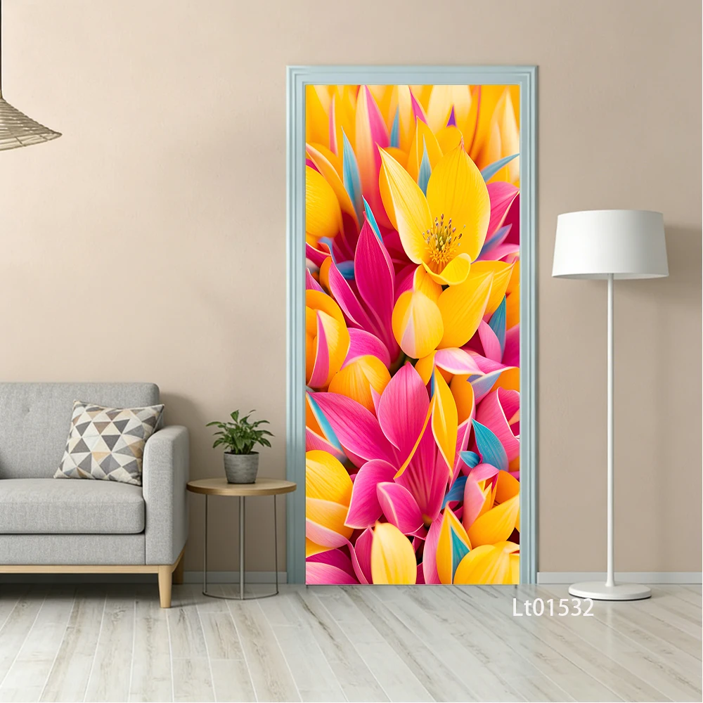 Vibrant Fluid Art Door Sticker, Removable Peel and Stick Self Adhesive Wallpaper