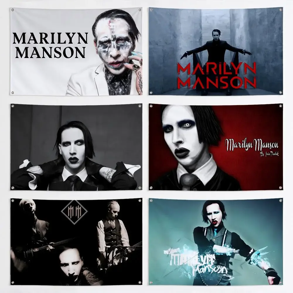 Singer M-Marilyn Manson Antichrist Superstar Flags Aesthetic Wall Tapestry Printed Wall Hanging Living Room Party Outdoor Decor